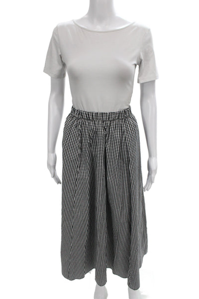 Le Bop Women A-Line Gingham Midi Skirt Black Size S