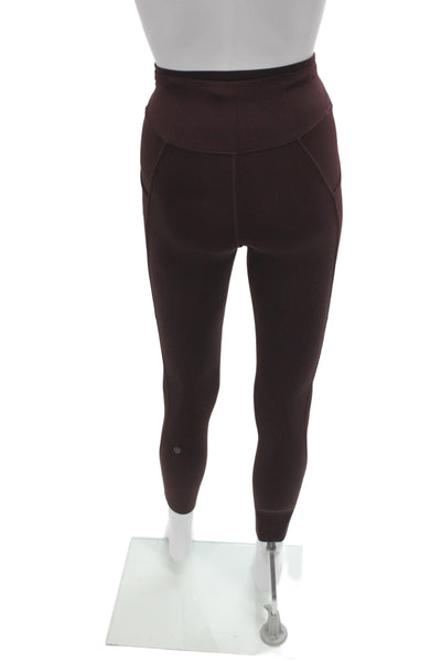 Lululemon Women Ankle Leggings Brown Nylon Pull On Athleisure Size 2