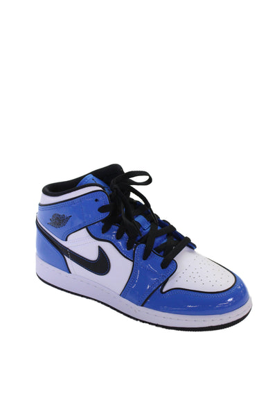 Nike Boys Lace Up Air Jordan 1 Mid SE Basketball Sneakers Signal Blue Size 7
