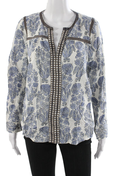 J Crew Womens Blue Floral Kimono Jacket 100% Cotton Long Sleeve Boho Size M