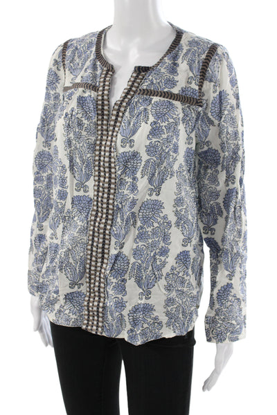J Crew Womens Blue Floral Kimono Jacket 100% Cotton Long Sleeve Boho Size M