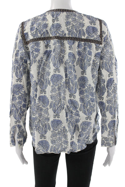 J Crew Womens Blue Floral Kimono Jacket 100% Cotton Long Sleeve Boho Size M