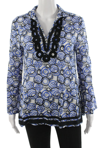Michael Michael Kors Womens Black V-Neck Abstract Shirt Long Sleeve Size PM