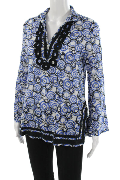 Michael Michael Kors Womens Black V-Neck Abstract Shirt Long Sleeve Size PM