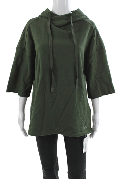Alo Womens Pullover Sweater Green Cowl Neck 3/4 Sleeve Cotton Size M