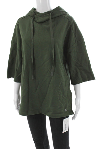 Alo Womens Pullover Sweater Green Cowl Neck 3/4 Sleeve Cotton Size M