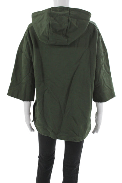Alo Womens Pullover Sweater Green Cowl Neck 3/4 Sleeve Cotton Size M