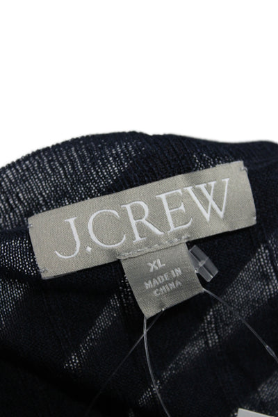 J Crew Womens Striped Silk Pullover Sweater Crew Neck Short Sleeve Blue Size XL