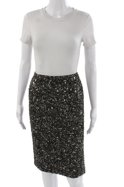 Lafayette 148 New York Womens Brown Sequin Pencil Skirt Nylon Knee Size 8