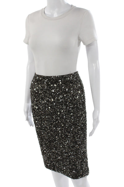 Lafayette 148 New York Womens Brown Sequin Pencil Skirt Nylon Knee Size 8