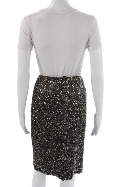 Lafayette 148 New York Womens Brown Sequin Pencil Skirt Nylon Knee Size 8
