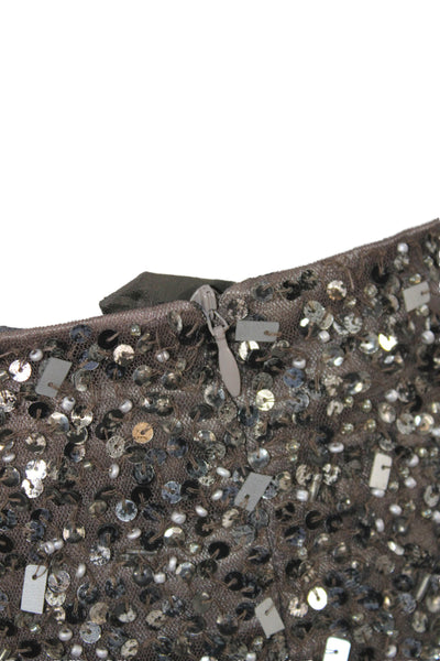 Lafayette 148 New York Womens Brown Sequin Pencil Skirt Nylon Knee Size 8