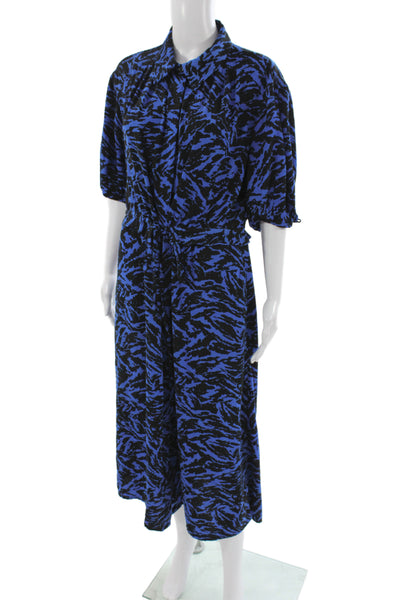 Jason Wu Women Black Animal Print Shirt Dress Short Sleeve Knee Size 12