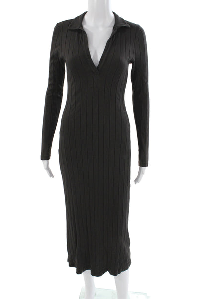 Standard James Perse Womens Bodycon Striped Collared Midi Dress Black Size 0