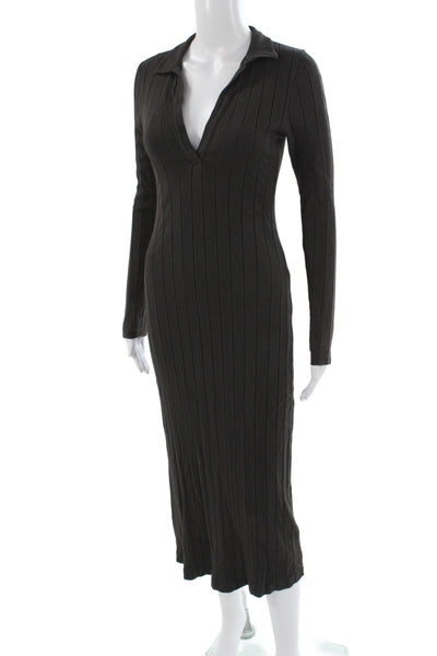 Standard James Perse Womens Bodycon Striped Collared Midi Dress Black Size 0