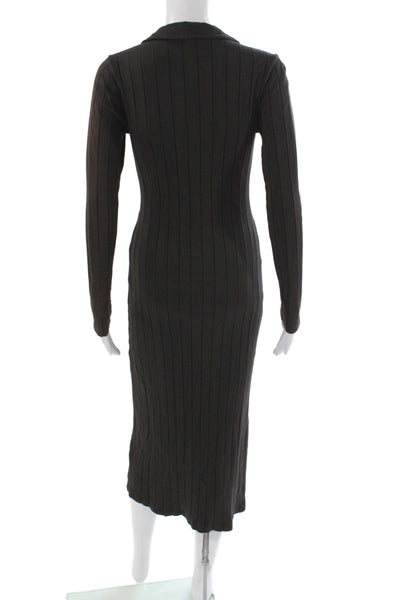 Standard James Perse Womens Bodycon Striped Collared Midi Dress Black Size 0