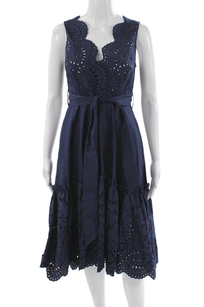 P.a.r.o.s.h. Womens Fit & Flare Dress Blue V Neck Sleeveless Cotton Tie Size XS