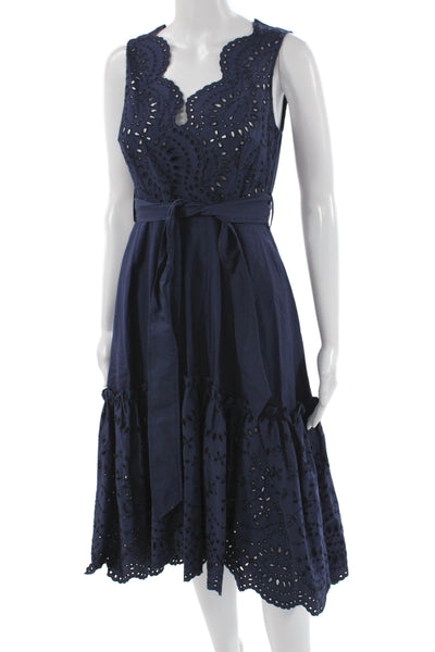 P.a.r.o.s.h. Womens Fit & Flare Dress Blue V Neck Sleeveless Cotton Tie Size XS