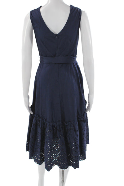 P.a.r.o.s.h. Womens Fit & Flare Dress Blue V Neck Sleeveless Cotton Tie Size XS