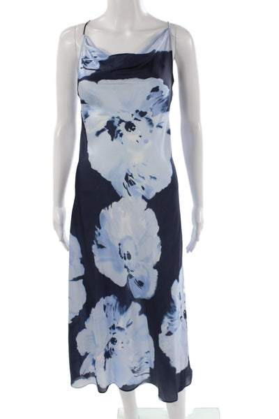Ramy Brook Women Maxi Dress Blue Floral Cowl Neck Sleeveless Mid-Calf Size XS