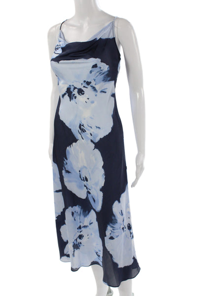 Ramy Brook Women Maxi Dress Blue Floral Cowl Neck Sleeveless Mid-Calf Size XS