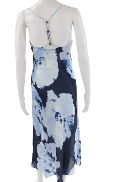 Ramy Brook Women Maxi Dress Blue Floral Cowl Neck Sleeveless Mid-Calf Size XS