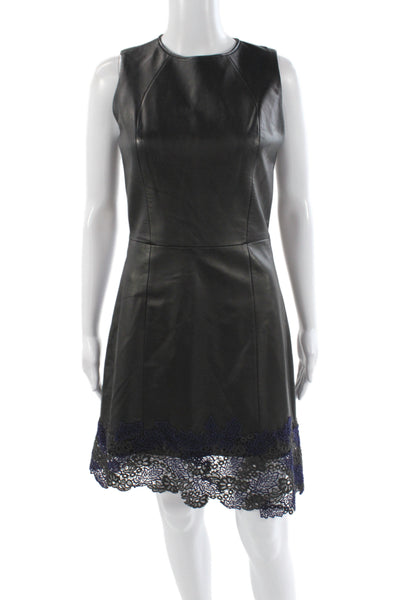 Jason Wu Women Sheath Leather Mini Dress Black Sleeveless Size 6