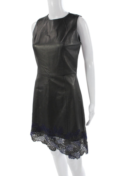 Jason Wu Women Sheath Leather Mini Dress Black Sleeveless Size 6