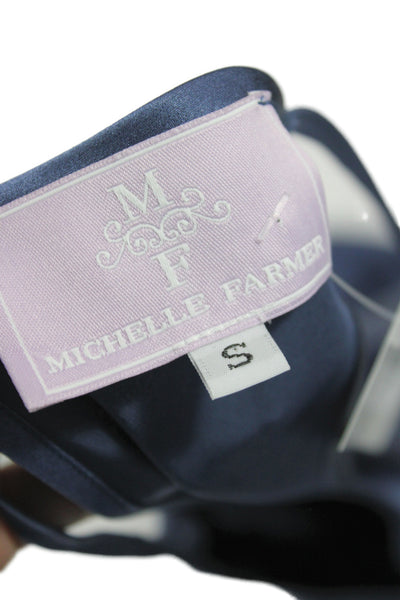 Michelle Farmer Women Satin Slip Dress Blue Scoop Neck Mid-Calf Size S