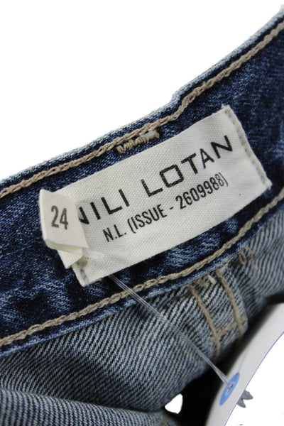 Nili Lotan Womens Straight Jeans Blue Cotton High Rise 28 Inseam Size 24