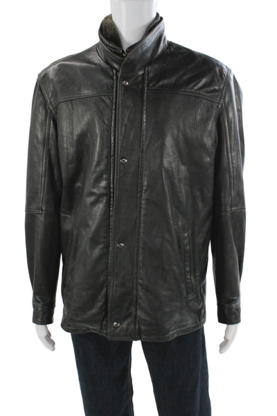 Remy Leather Mens Bomber Jacket Black Leather Snap Closure Size 40