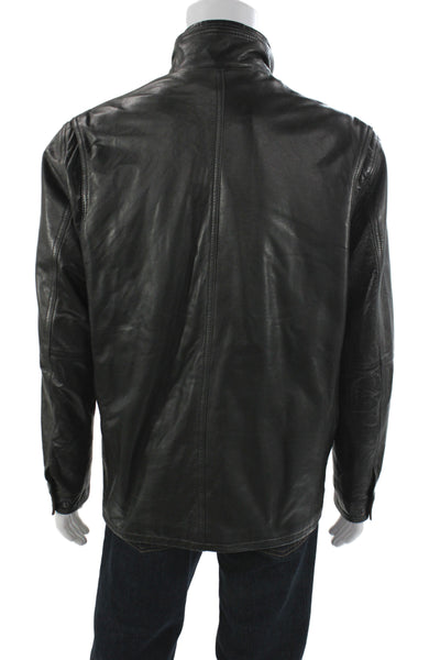 Remy Leather Mens Bomber Jacket Black Leather Snap Closure Size 40