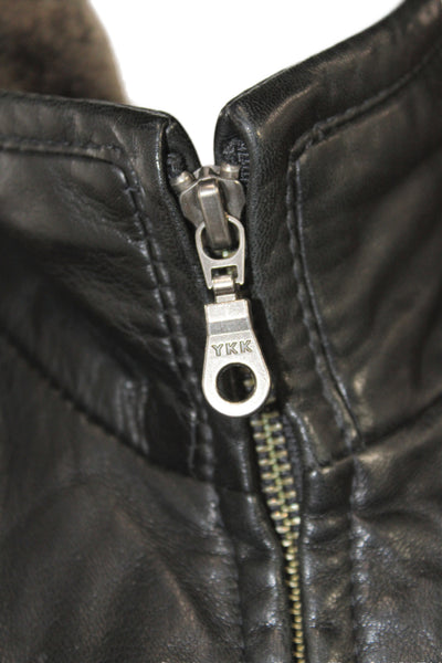 Remy Leather Mens Bomber Jacket Black Leather Snap Closure Size 40