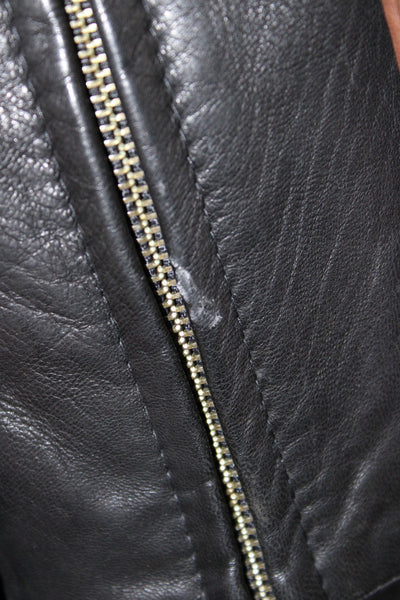 Remy Leather Mens Bomber Jacket Black Leather Snap Closure Size 40
