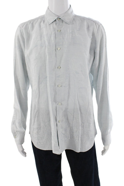Etro Mens Gray Paisley Linen Dress Shirt Button Long Sleeve Size L