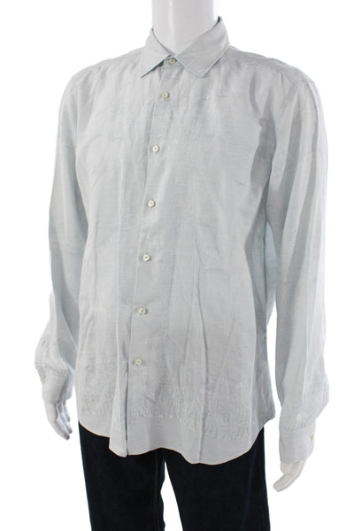 Etro Mens Gray Paisley Linen Dress Shirt Button Long Sleeve Size L
