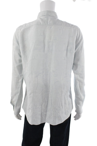 Etro Mens Gray Paisley Linen Dress Shirt Button Long Sleeve Size L