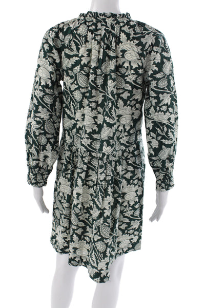 Lilla P Womens Green Floral Shirt Dress Long Sleeve 100% Cotton Size XS