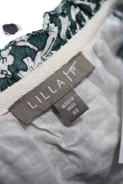 Lilla P Womens Green Floral Shirt Dress Long Sleeve 100% Cotton Size XS