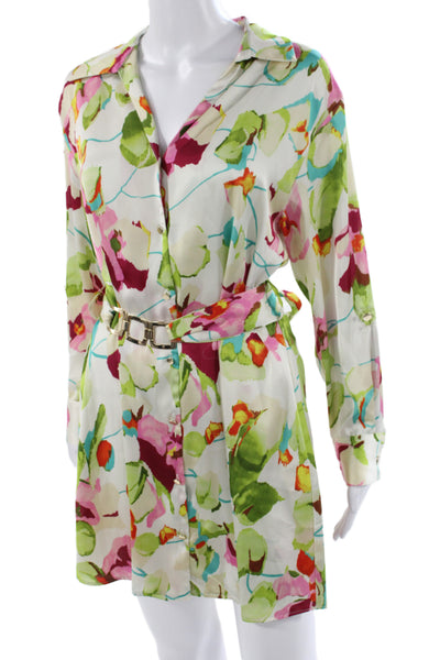Zara Women Multicolor Floral Shirt Dress Collared Long Sleeve Above Knee Size S