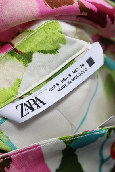 Zara Women Multicolor Floral Shirt Dress Collared Long Sleeve Above Knee Size S