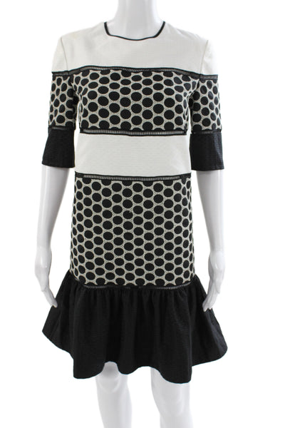 Huishan Zhang Womens Shift Dress Black Polka Dot Half Sleeve Size 4