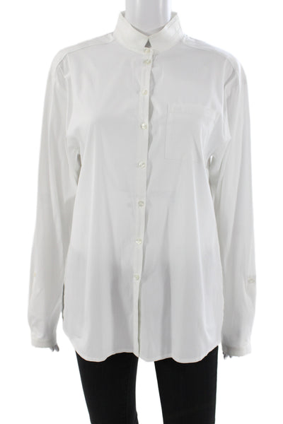 Blanca Women White Long Sleeve Collared Button Up Geometric Boho Top Size 8