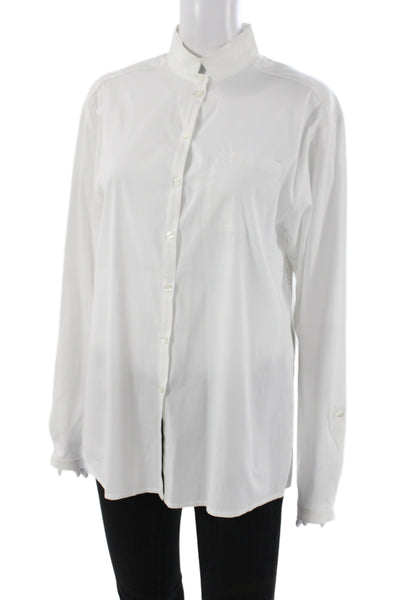 Blanca Women White Long Sleeve Collared Button Up Geometric Boho Top Size 8