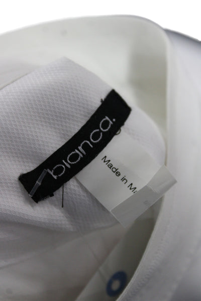 Blanca Women White Long Sleeve Collared Button Up Geometric Boho Top Size 8