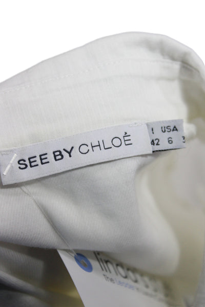 See by Chloe Womens Collared Cotton Button Up Long Sleeve Blouse White Size 6