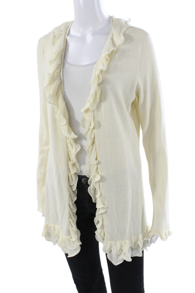 Magaschoni Women Cardigan Ivory V Neck Cotton Long Sleeve Size S