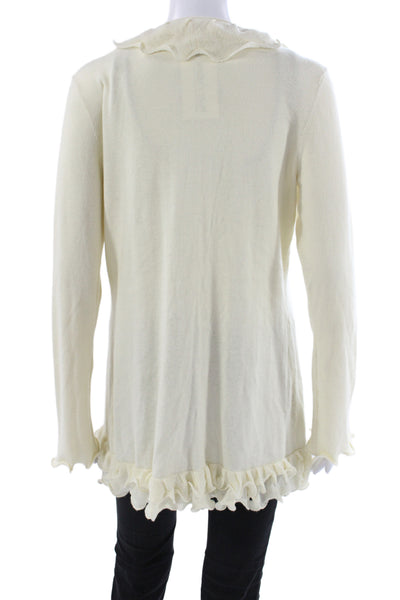 Magaschoni Women Cardigan Ivory V Neck Cotton Long Sleeve Size S