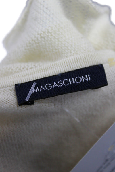 Magaschoni Women Cardigan Ivory V Neck Cotton Long Sleeve Size S