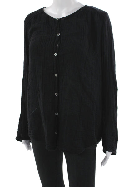 Michael Stars Unisex Adults Black Cotton Long Sleeve Button Down Shirt Size S